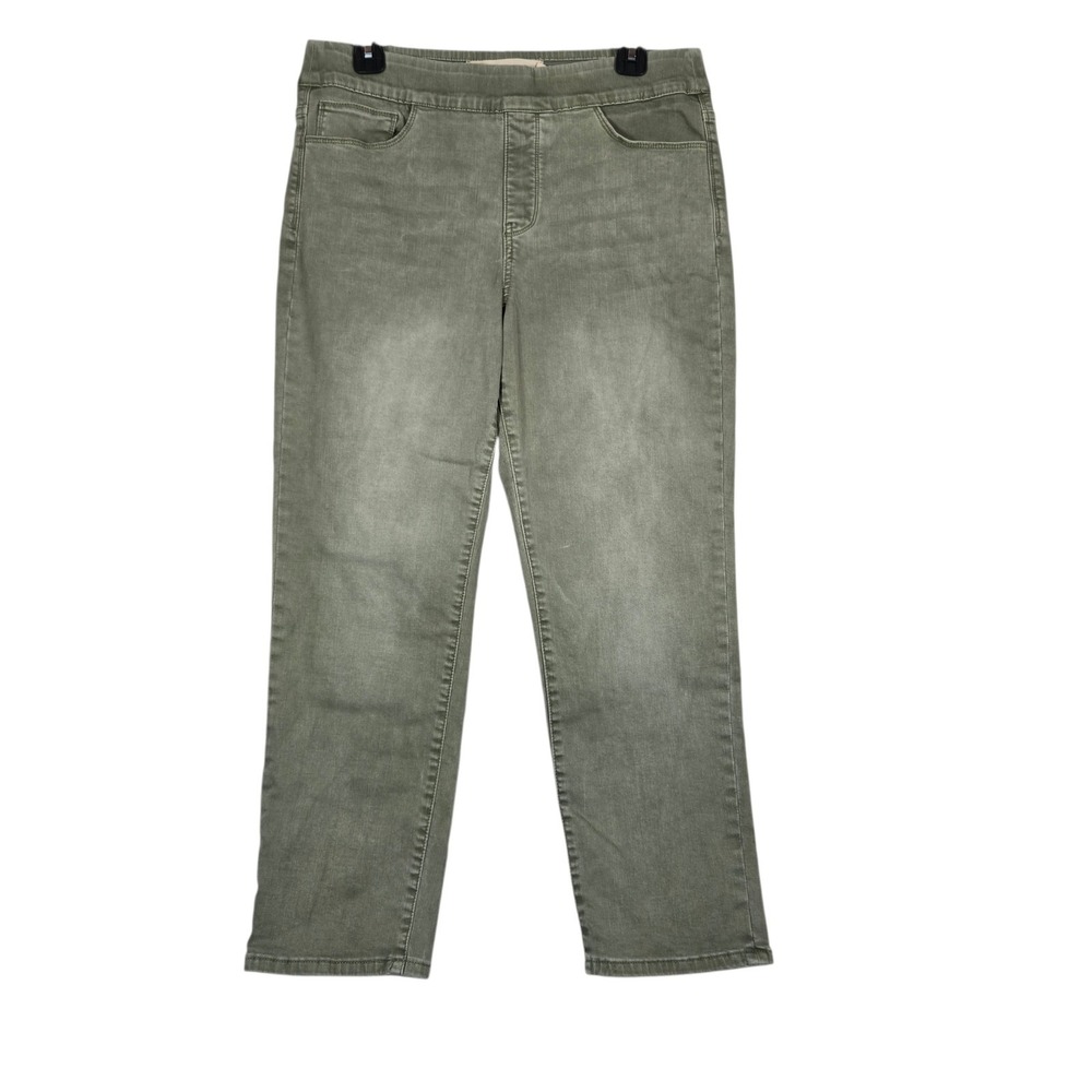Soft Surroundings Ankle Jeans Womens Medium Olive Green Pull On Elastic Waist